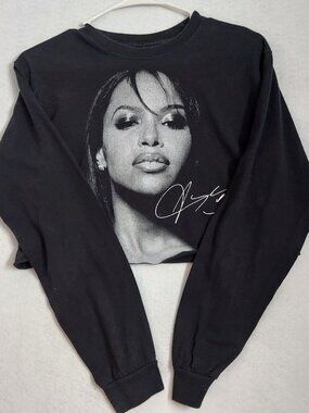 FRCHS x Aaliyah Cropped Long Sleeve Tee Black Graphic Tour Shirt Size S